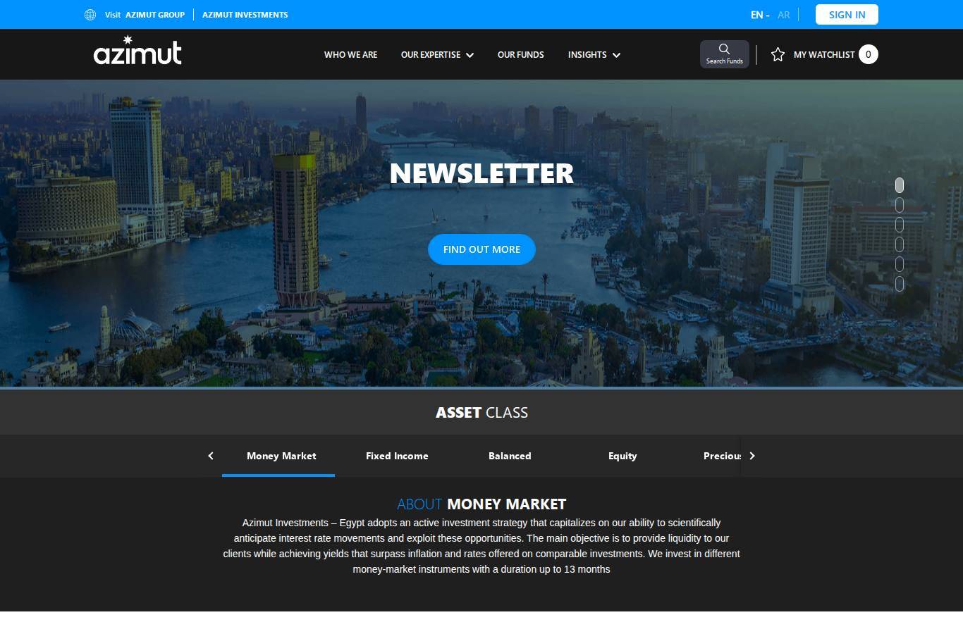 Screenshot of the Azimut Egypt (Azimut Middle East / Sabina) website
