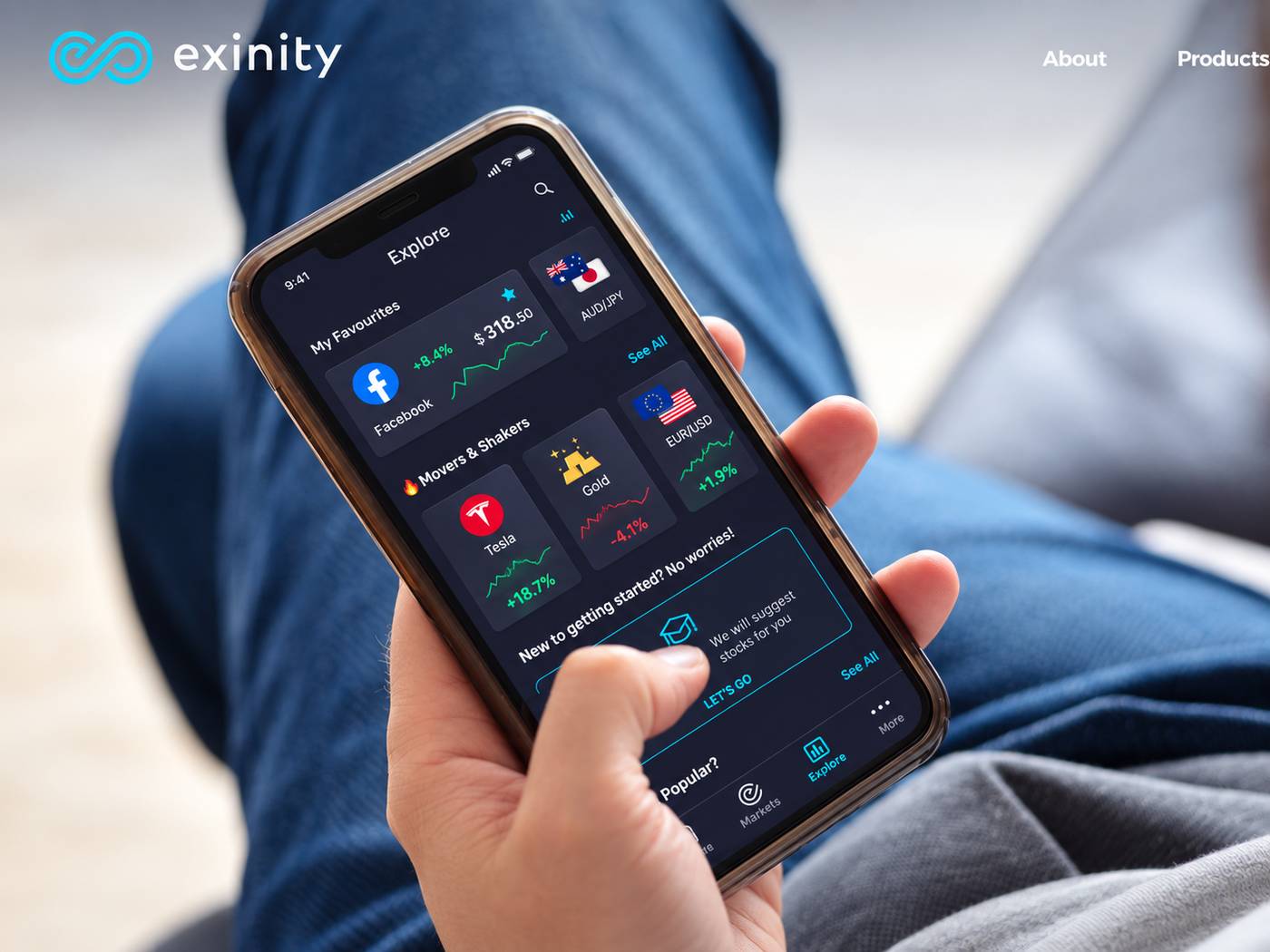 Screenshot of the Exinity website