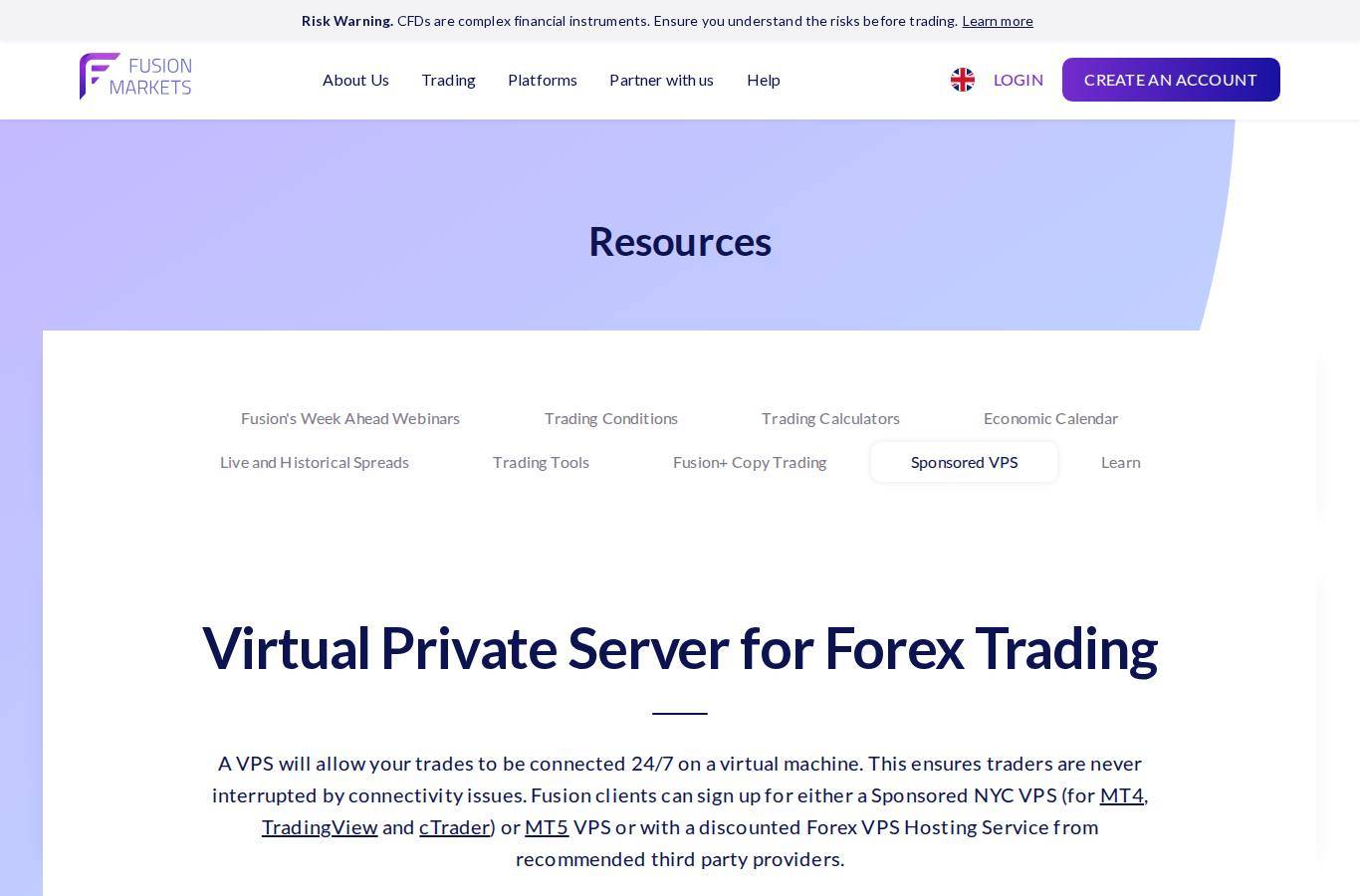 The platform page on the Fusion Markets website