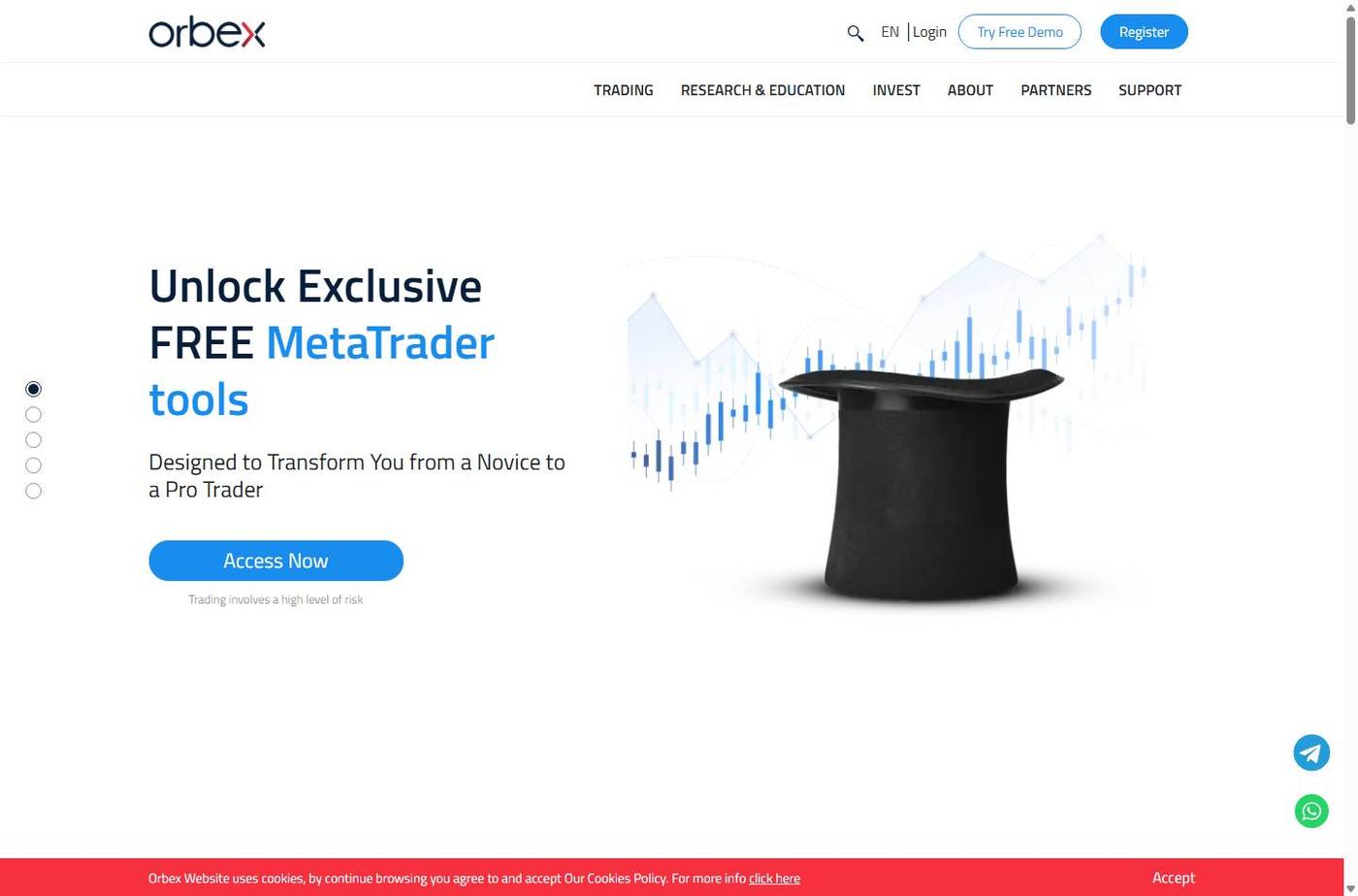 Screenshot of the Orbex website