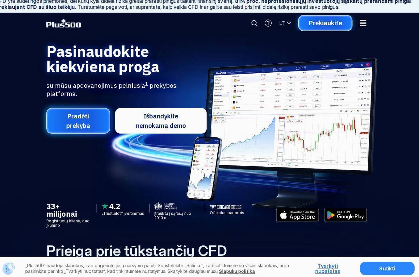 Screenshot of the Plus500 website
