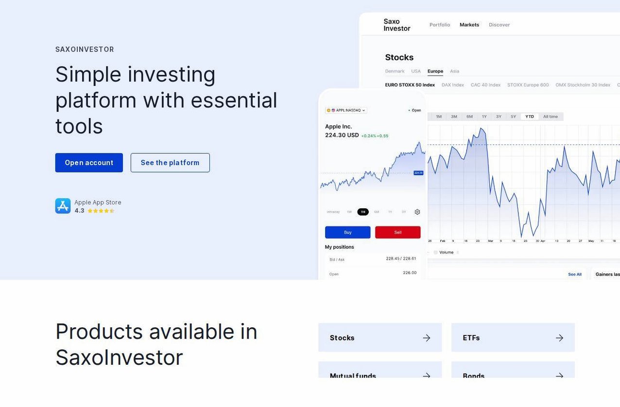 The platform page on the Saxo Bank website